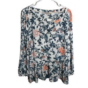 Loft Blouse Women's 18 Round Neck 3/4 Sleeve Floral Lace Casual Top Shirt